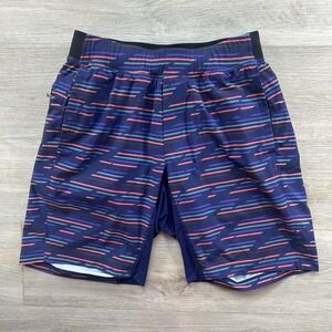 Lululemon Mens Medium T.H.E. Shorts Liner Drawstring Waist Athleisure Stripe
